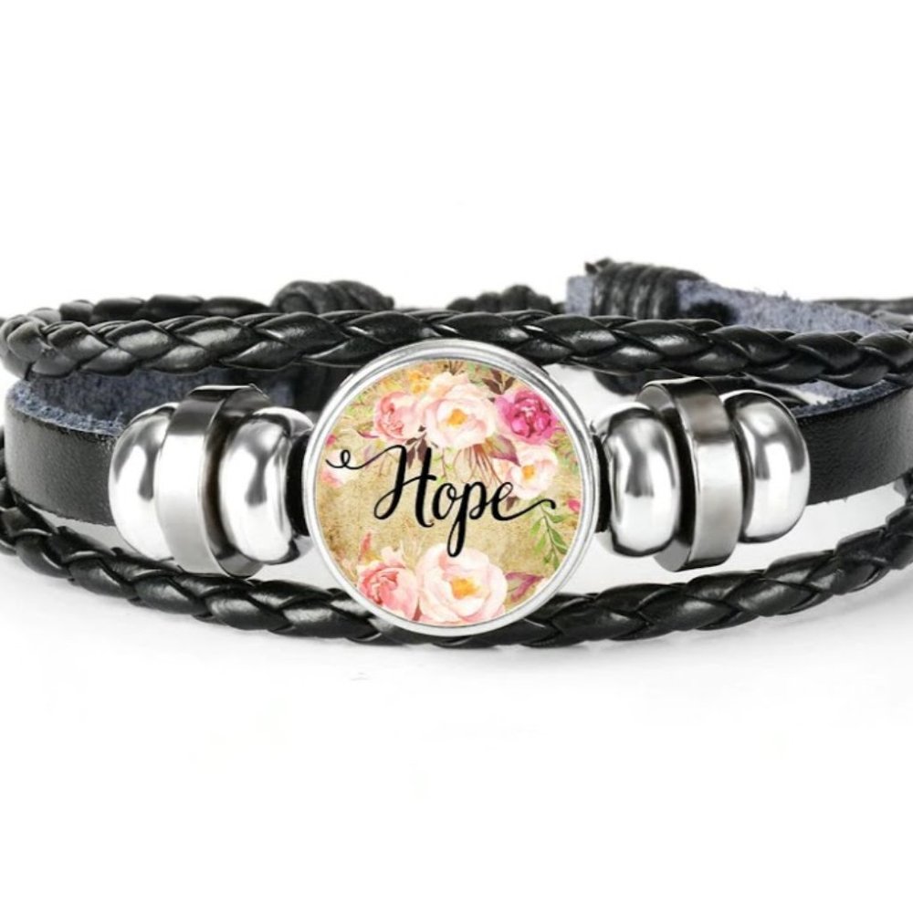 Bracelet-NEW- Leather Christian HOPE Adjustable